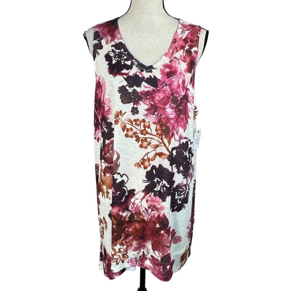 Time and Tru XX-Large (20) Tunic Tank Top Floral Sleeveless Stretch Semi-Sheer